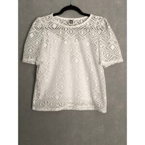 Anne Klein 2-Piece Lace Top Short Sleeve in Bright White Women's Small NEW